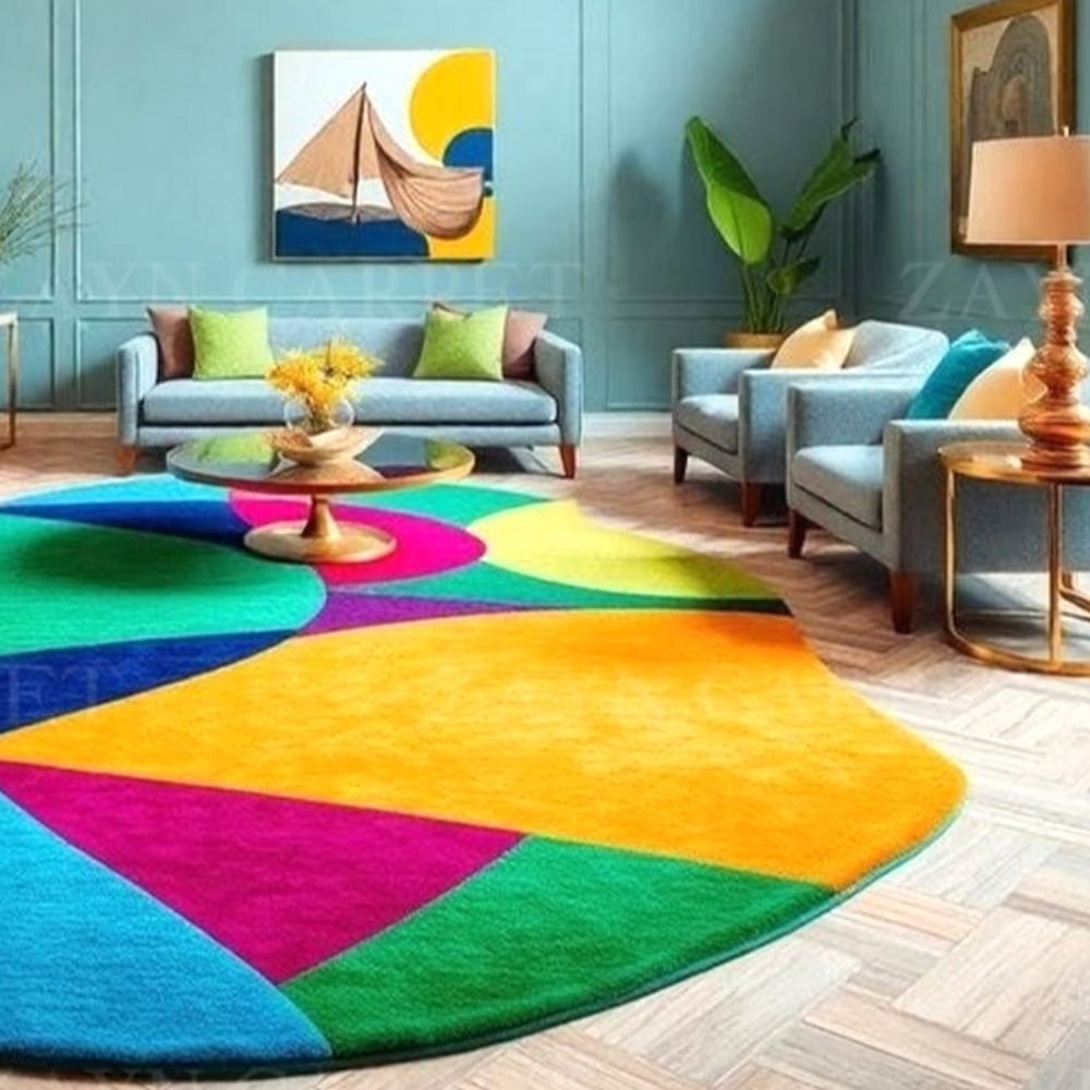 Handcrafted Multicolor Geometric Abstract Living Rug